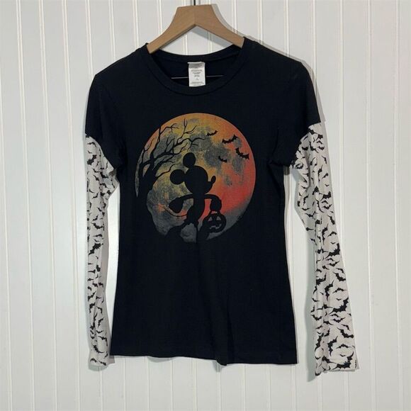 Disney Halloween Mickey Mouse Bat Moon Long Sleeve Tee Juniors L 11/13 - Picture 1 of 7